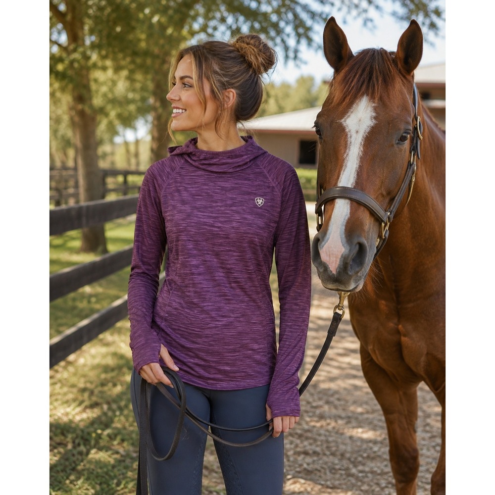 Ariat AriatTEK Hoodie Women S Purple Space Dye Cowl Neck Thumbhole Excellent - Picture 3 of 13